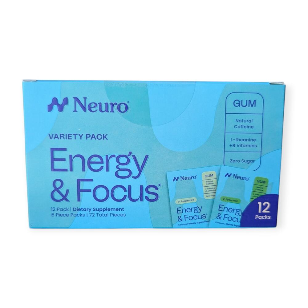 Neuro Energy & Focus Gum New Peppermint and Spearmint 12-packs 72 Total Pieces